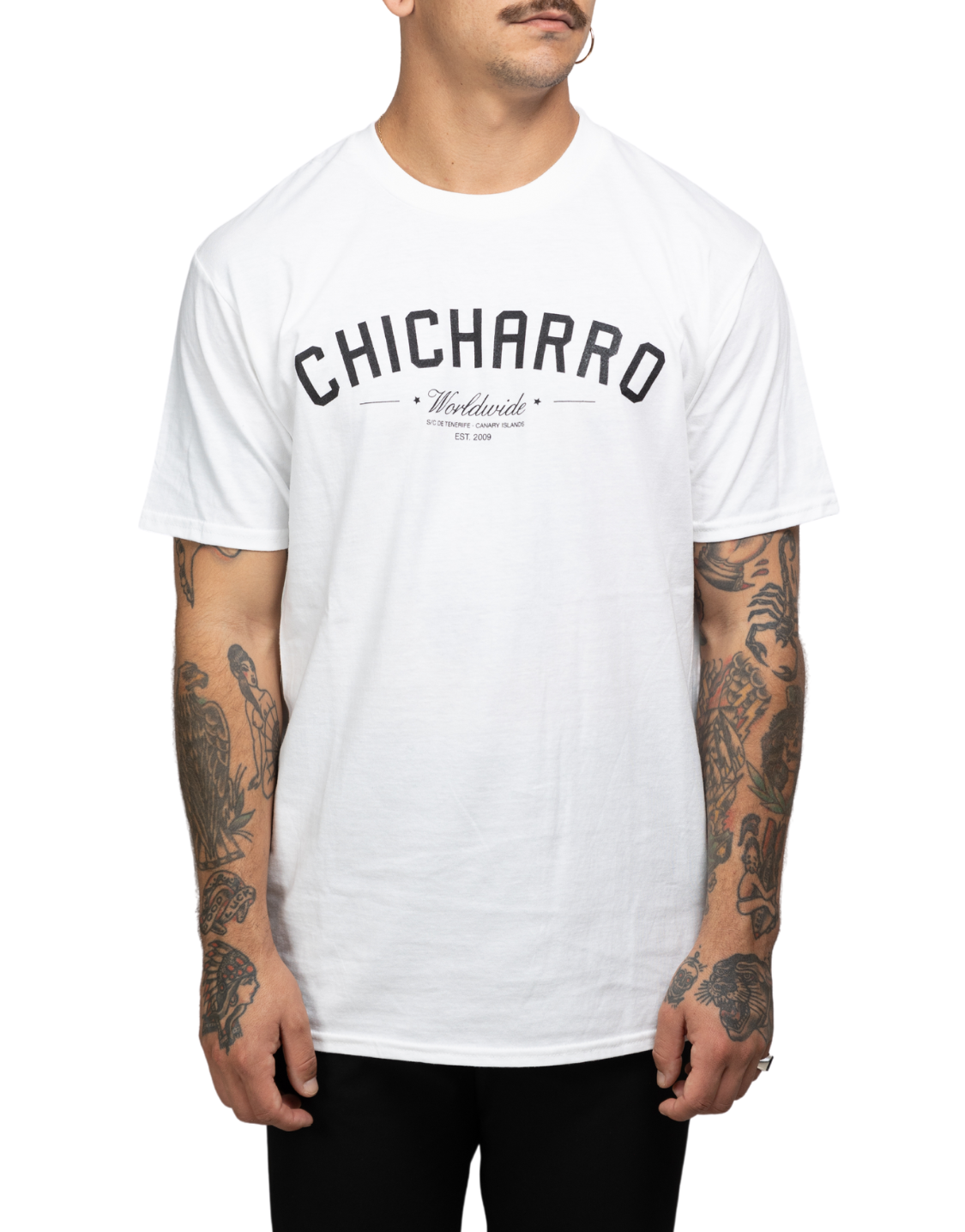 CHICHARRO TATTOO GALLERY Camiseta Worldwide Blanca/Negra